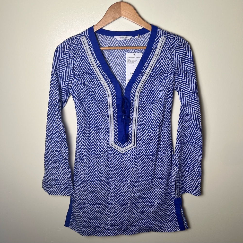 Athleta NWT Blue Beaded Herringbone Kimssa Tunic Tie Cover Up Dress XXS Beach